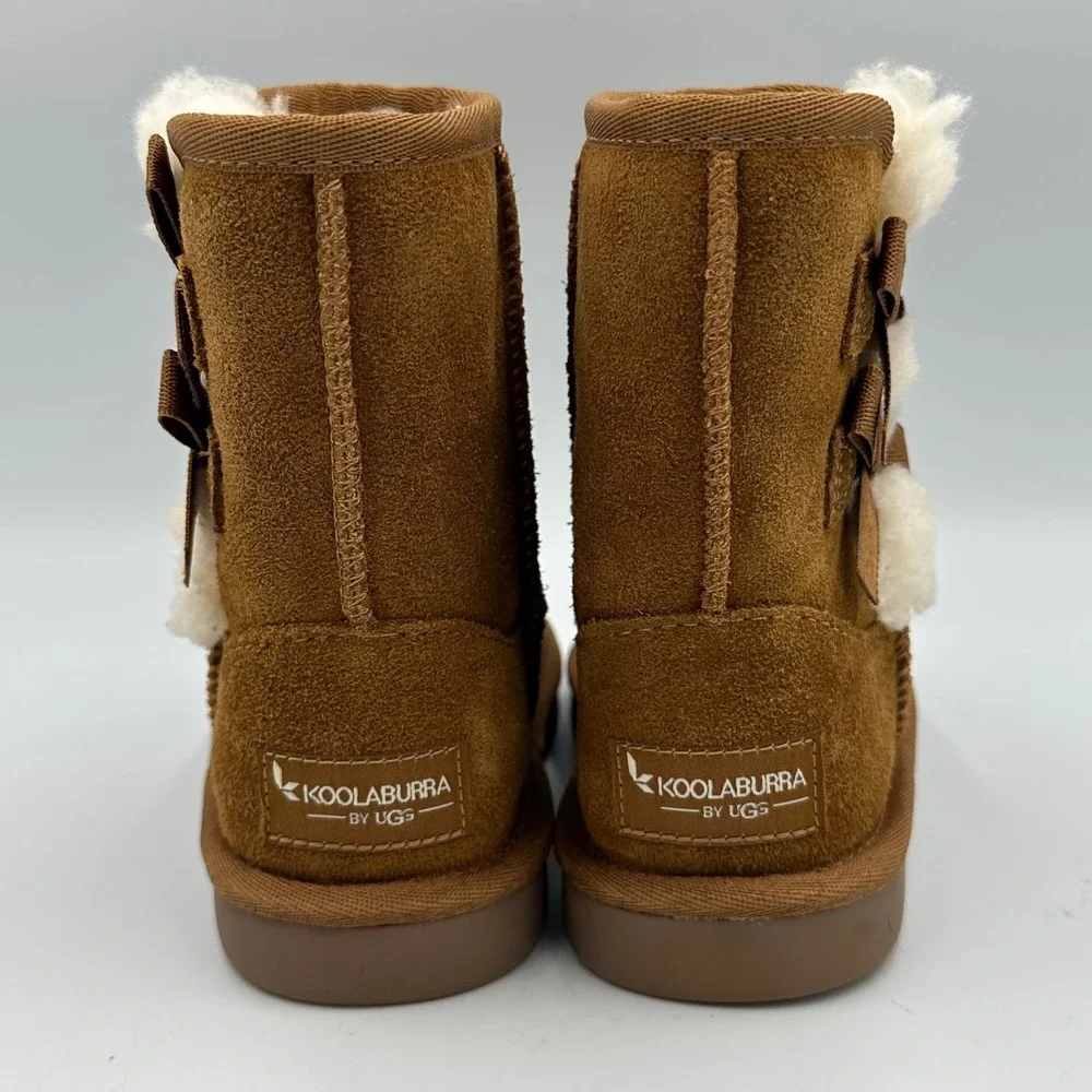 Koolaburra by UGG Victoria Short Chestnut Suede Bow Boots‎ Kids 10 New W/O Box